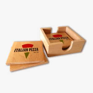 Conjunto bases de copos em madeira impressas Brindes Publicitários